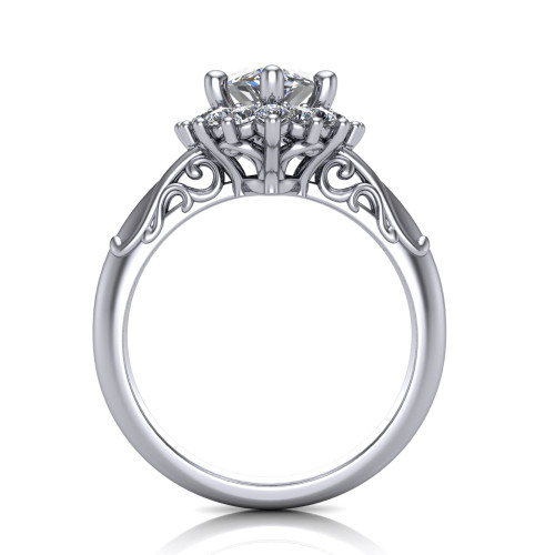 14k white gold and platinum marquise diamond engagement ring three quarter view