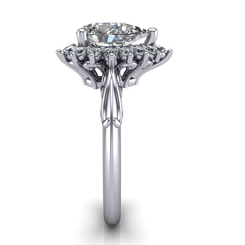 pear diamond engagement ring side profile 14k white gold and platinum band