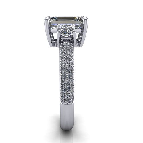 emerald cut diamond engagement ring side profile 14k white gold and platinum band