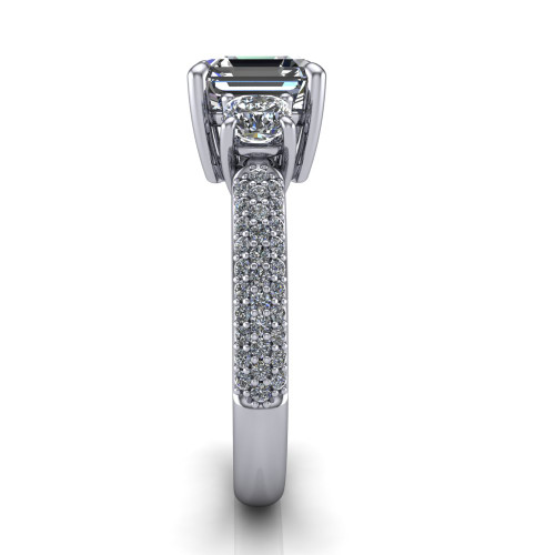 emerald cut diamond engagement ring side profile 14k white gold and platinum band