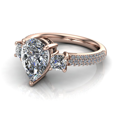 pear diamond engagement ring worn on finger front view