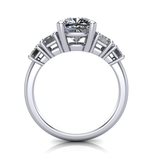 14k white gold and platinum cushion diamond engagement ring three quarter view
