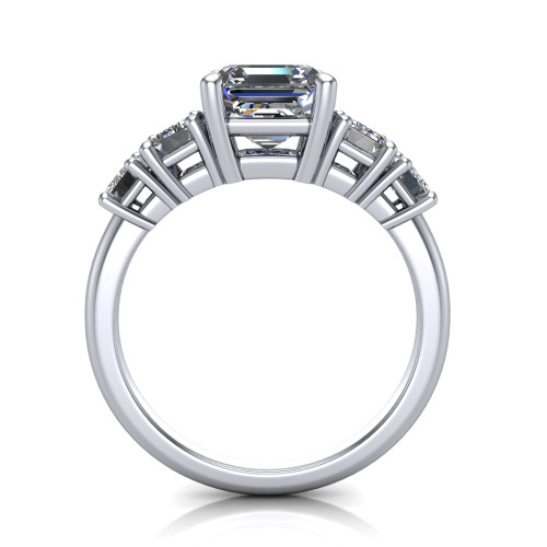 14k white gold and platinum emerald cut diamond engagement ring three quarter view