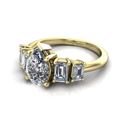 pear diamond engagement ring worn on finger front view