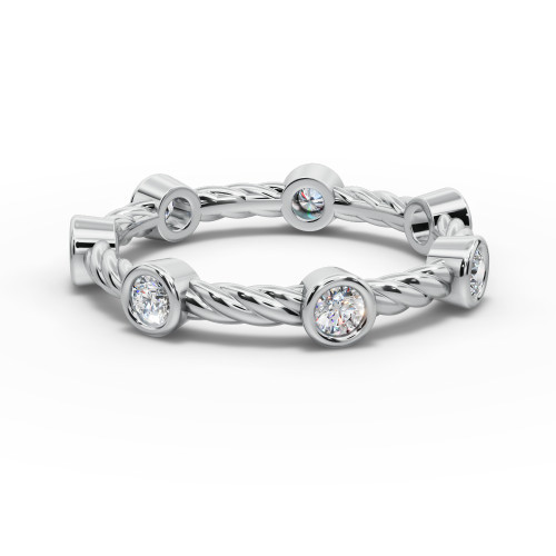 Micaela - Women's 14k Gold Twisted Band with Bezel-Set Diamonds