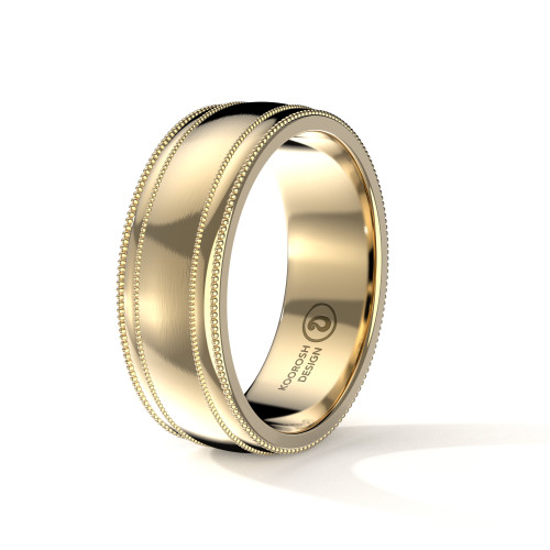 Bashir - Men's 14K Yellow Gold Brushed Finish Wedding Ring with Double Milgrain		