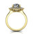round diamond engagement ring worn on finger front view