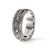 Armaan - Men's Antiqued Black 14K White Gold Scrollwork Wedding Ring with Engraved Border With Diamond