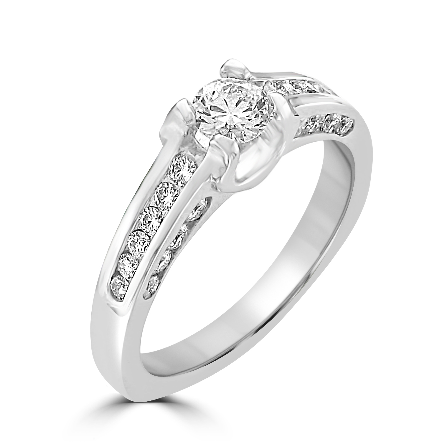 14K White Gold Round Accent Diamond Engagement Ring - Wedding Bands 14K White Gold Round Accent Diamond Engagement Ring - Wedding Bands