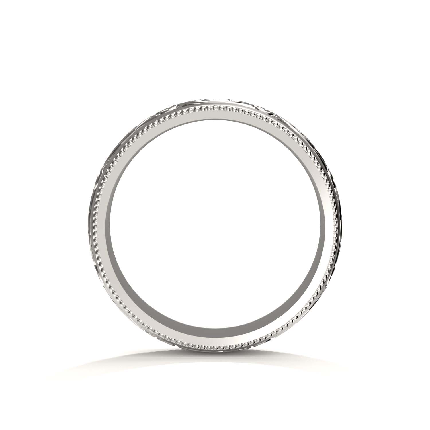 Men's 14K White Gold Scrollwork Wedding Ring with Engraved Border