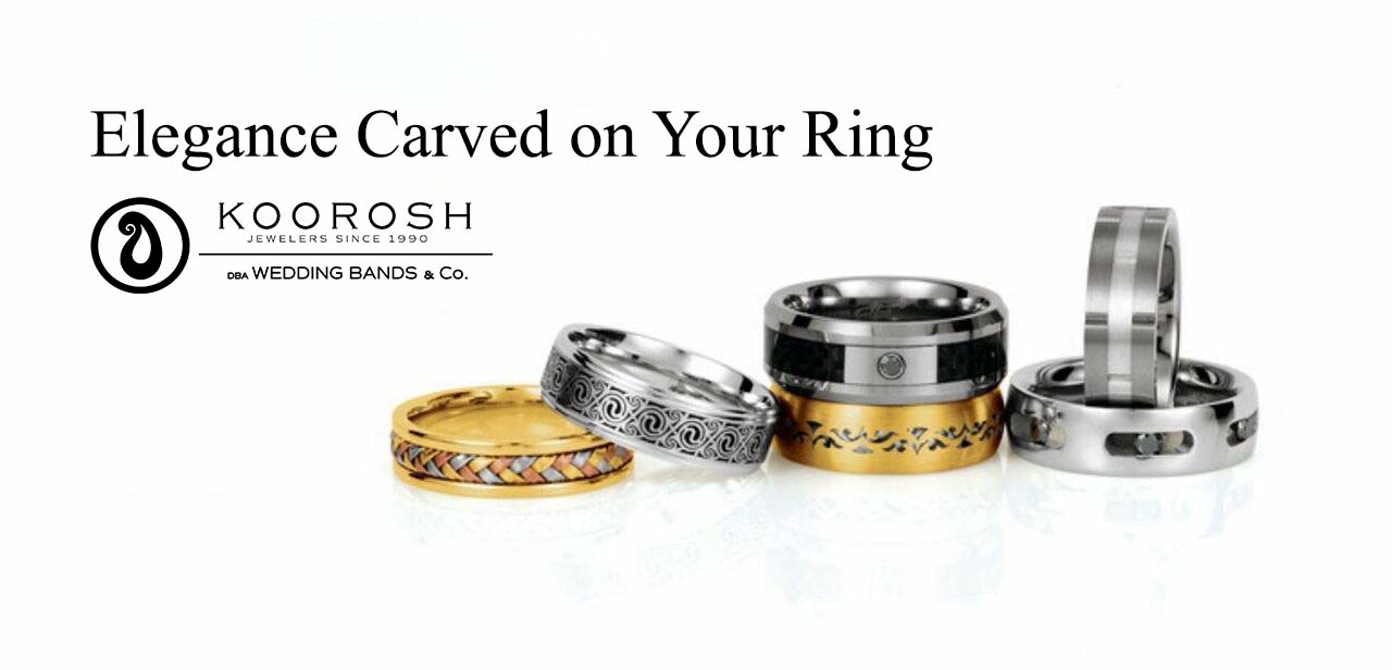 Arash - Men's 14K Yellow Gold Scrollwork Wedding Ring with Engraved Border