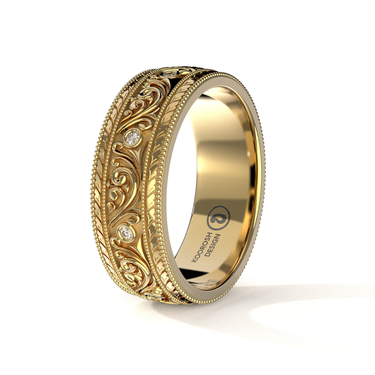 Men Rings Men's 8MM Sterling Silver 14K Gold Plated Wedding Band