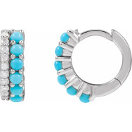 14K Natural Turquoise & 1/8 CTW Natural Diamond Huggie Hoop Earrings