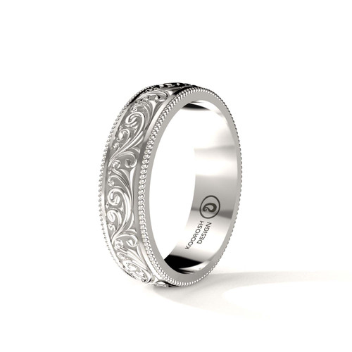 Scrollwork Ring Buy Men's 14K White Gold Scrollwork Wedding Ring with Engraved Border ...