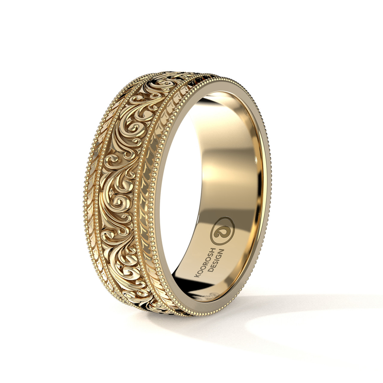 Buy Men's 14K Yellow Gold Scrollwork Wedding Ring Arash 8mm Band