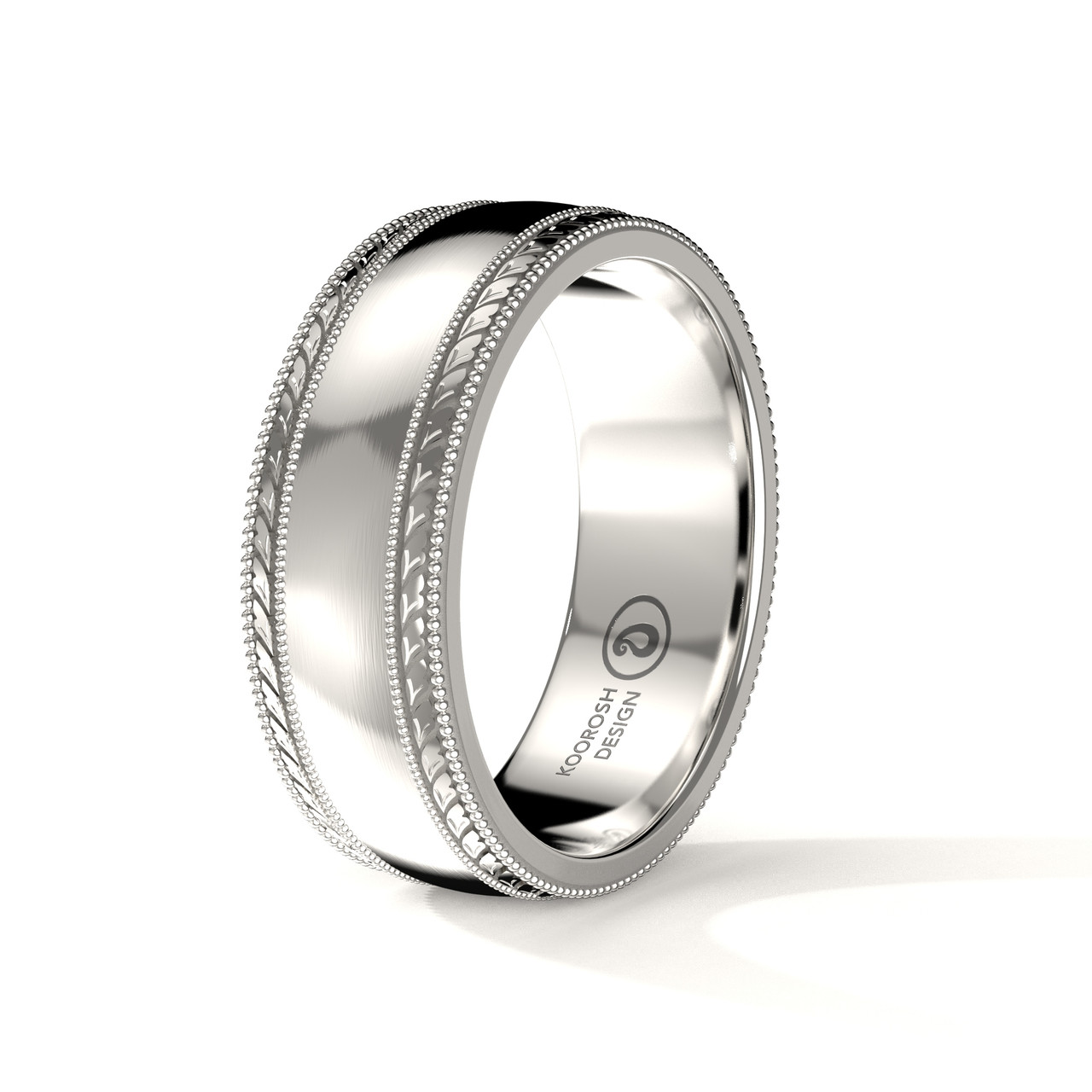 Buy Men's Engraved Wedding Ring Online Parsa 8mm White Gold