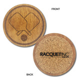 Birch wood pickleball drink coasters come 6 in a set, and are laser engraved with a pair of crossed paddles and a pickleball or a pickleball design, with a cork backing.