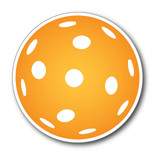 Pickleball Magnet, circular orange, green, or pink pickleball on white background.
