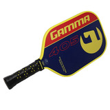 The GAMMA 405 Graphite Paddle is available in a Black-White-and-Gray color combo, or a Red-Yellow-and-Blue combo, featuring the GAMMA brand and "G" logo featured prominently on the face.
