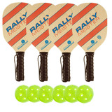 Rally Meister Wood Paddle Deluxe Bundle- includes four wood paddles and four outdoor balls