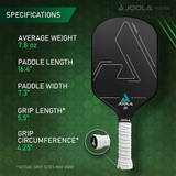The Vision CGS 16 Graphite Paddle showcases a black textured carbon grip surface with the JOOLA logo and white grip.