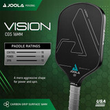 The Vision CGS 16 Graphite Paddle showcases a black textured carbon grip surface with the JOOLA logo and white grip.