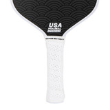 Oneshot Katanashot Carbon Fiber Pickleball Paddle featuring a black paddle background and white Oneshot logo and the Katanashot name down the side. White perforated grip