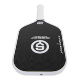 Oneshot Katanashot Carbon Fiber Pickleball Paddle featuring a black paddle background and white Oneshot logo and the Katanashot name down the side. White perforated grip