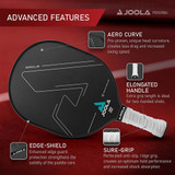The Radius CGS 16 Graphite Paddle from JOOLA has a table-tennis inspired shape and is available in black with long-lasting Carbon-Flex5 textured surface, featuring the JOOLA brand logo prominently on the face.