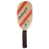 The Rally Meister wood paddle is cut from white maple with a high quality perforated, black cushion grip. Colorful orange and blue graphics are protected with satin varnish.