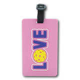 Pickleball luggage tag available in 4 designs including pickelballs, paddle, LOVE or dink.