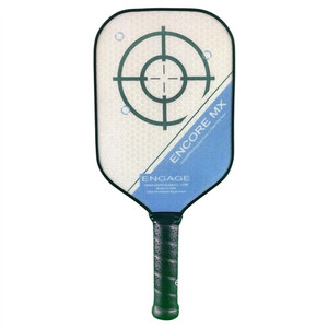The Encore MX Elongated Paddle by Engage Pickleball is offered in blue, purple, and red color options, as well as two weight options per color.