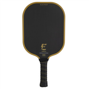 Electrum Pro II Graphite Pickleball Paddle, polymer core and raw carbon fiber face . Wide, textured surface and medium weight. Available in black.