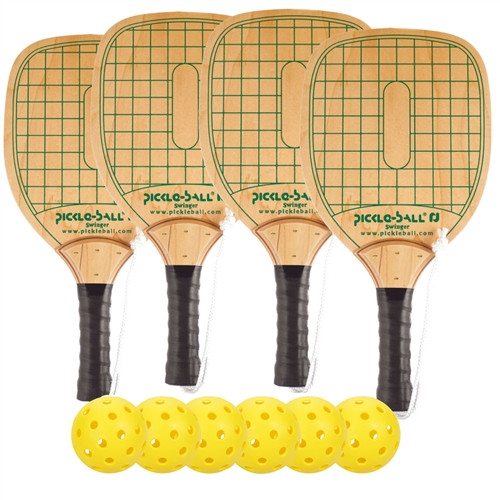 Swinger Wood Paddle Deluxe Bundle- includes four wood paddles and four balls