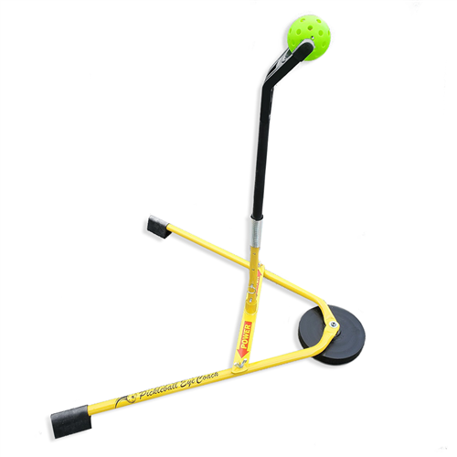 Pickleball Eye Coach individual training tool for pickleball players to focus on ball striking. Made of steel, rubber and plastic.