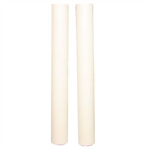 Set of two PVC Sleeves featuring a durable PVC plastic construction and glossy white exterior. Caps included. Outside diameter measures 3.25" and length measures 2'