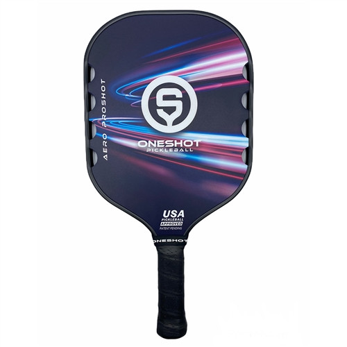 Oneshot Aero Proshot Paddle with a polypropylene core, textured graphite face, and classic shape. Available in Black Nightlight color.