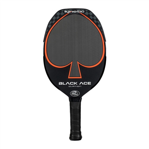ProKennex Kinetic Black Ace Ovation Middleweight Paddle featuring a toray carbon face, polypro honeycomb core, and small grip