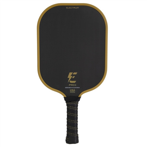 Electrum Pro II Graphite Pickleball Paddle, polymer core and raw carbon fiber face . Wide, textured surface and medium weight. Available in black.