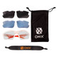 Owl Eyewear includes 3 colors of replacement lenses in clear, blue and smoke tint.