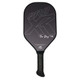 ProXR "The Story" 14 Pickleball Paddle has a forehand fiberglass face and backhand carbon fiber face. Black background with large ProXR logos on each side, white outline and details on the fiberglass side, with yellow outline on the backhand side.
