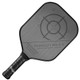 Pursuit RX 6.0 Graphite Pickleball Paddle by Engage features a gray background, with target design and the name of the paddle printed diagonally across the front. The Engage logo is printed horizontally across the paddle throat.