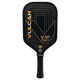The V740 MAX Pickleball Paddle by Vulcan has a carbon-fiberglass face with StateraCore poly honeycomb core and an extended handle in stylish black and gold design.