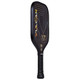 The V740 MAX Pickleball Paddle by Vulcan has a carbon-fiberglass face with StateraCore poly honeycomb core and an extended handle in stylish black and gold design.