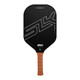 Selkirk SLK Halo XL Pickleball Paddle featuring a black carbon fiber face and 5.75 inch long handle with faux leather grip