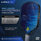 The Ben Johns Hyperion CAS 16 Graphite Paddle from JOOLA  has a Carbon Abrasion surface which features an abstract design in shades of blue and the JOOLA logo on the face of the paddle.