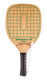 Swinger Pickleball Paddle-durable wood paddle with green checkerboard design, black handle wrap and wrist strap.