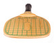 Swinger Pickleball Paddle-durable wood paddle with green checkerboard design, black handle wrap and wrist strap.
