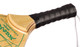 Swinger Pickleball Paddle-durable wood paddle with green checkerboard design, black handle wrap and wrist strap.