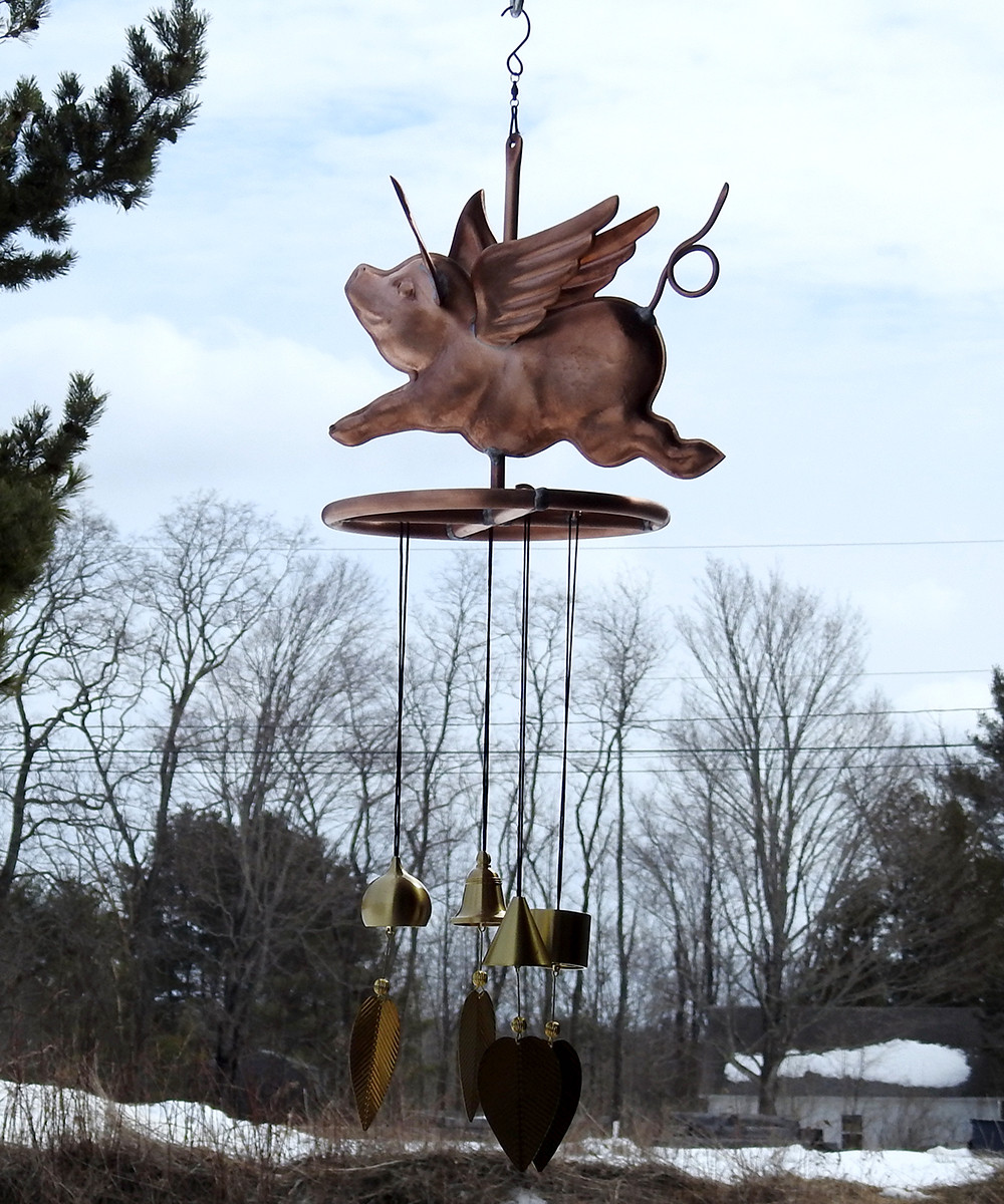 Flying Pig Wind Chime Made in USA Brass Wind Bells